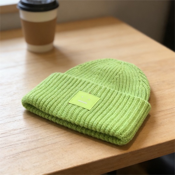 Acne Studios Accessories - Acne lime green ribbed knit beanie